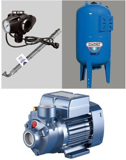 Pedrollo MONTAJ PKm 60 + Cu o singură fază Pompa de presiune pentru apă cu rezervor Comerț electronic de 100lt litri 0.5hp