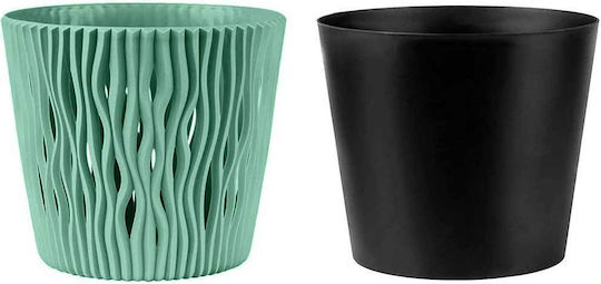 Marhome Sandy Pot Plastic Bay Leaf Mint 15.8x15.8x13.8cm.