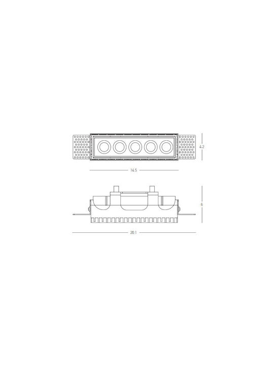 Zambelis Lights Rectangle Recessed Spot with Integrated LED and Warm White Light White 14.5x6cm. 1pcs