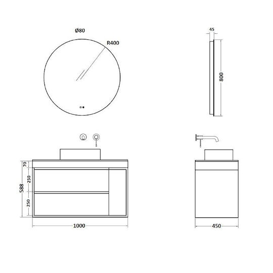 Orabella Waschtisch ohne Waschbecken mit Spiegel Matte White
