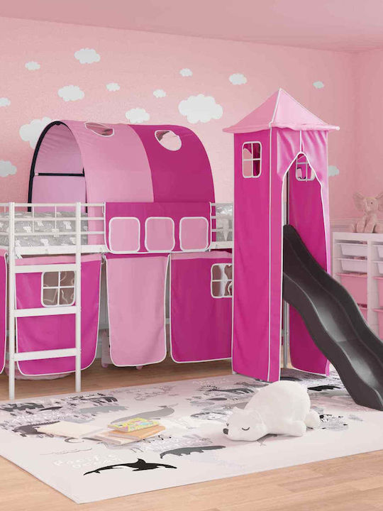 Pat pentru Copii Loft Bed Single Alb pentru Saltea 99.5x200cm