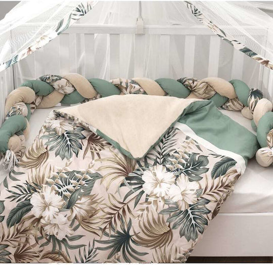 abo Baby Crib Bedding Set Tropical Leaves 3pcs Mint-beige