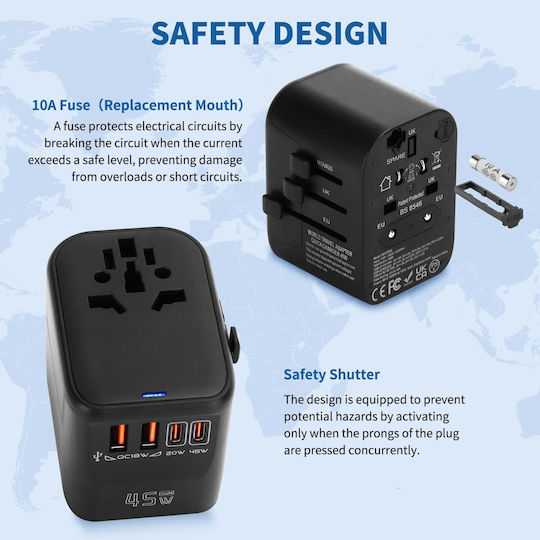 Steckdosenadapter von England auf Universal mit 4 USB-Anschlüssen