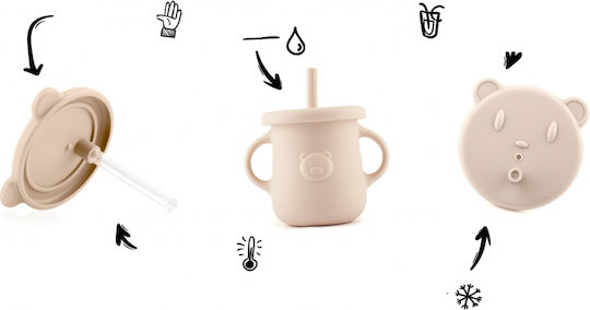 Kidnort Baby Cup with Handles and Straw made of Silicone Beige 200ml