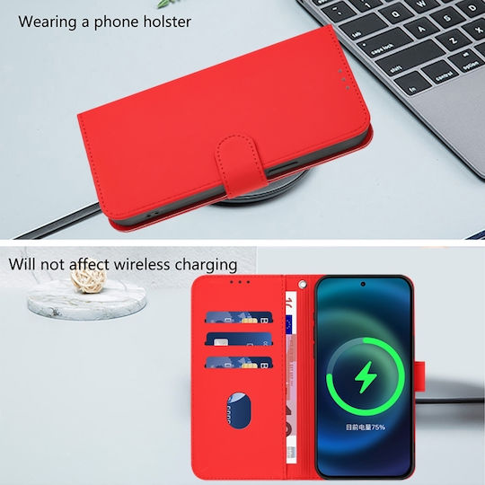 Skin Feel Solid Color Wallet Piele Roșu (TCL 50 NXTPAPER 5G / TCL 50 Pro NXTPAPER 5G)
