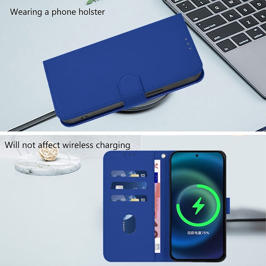 Skin Feel Solid Color Wallet Piele Albastru (TCL 50 NXTPAPER 5G / TCL 50 Pro NXTPAPER 5G)
