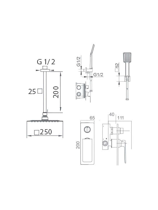 Imex Built-in Mixer, Hand Shower & Shower Head Set for Shower 2 Exits White
