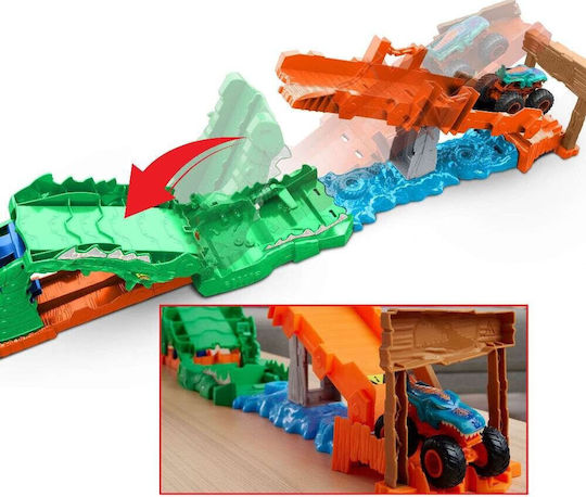 Hot Wheels Monster Trucks Snake Slam Takedown Track Crocodile Crash Challenge 1:64 Monster Truck For 4+ Years Old