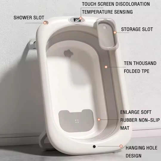 Little Mom Foldable Baby Bath with Thermometer Gray