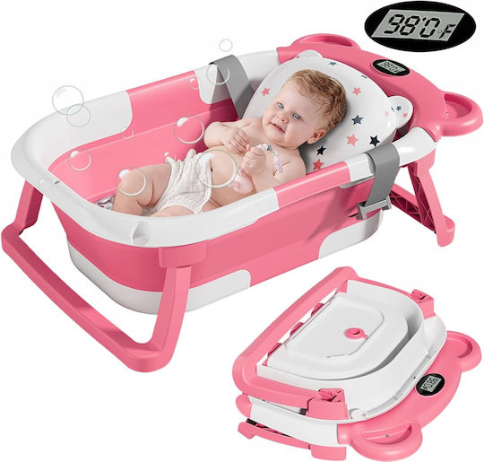 Little Mom Faltbare Babybadewanne mit Thermometer Rosa