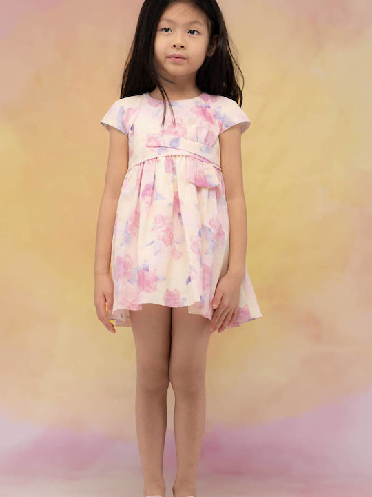 Mädchenkleid Kurzärmelig Blumen Set aus 2 mit Zubehör Rosa