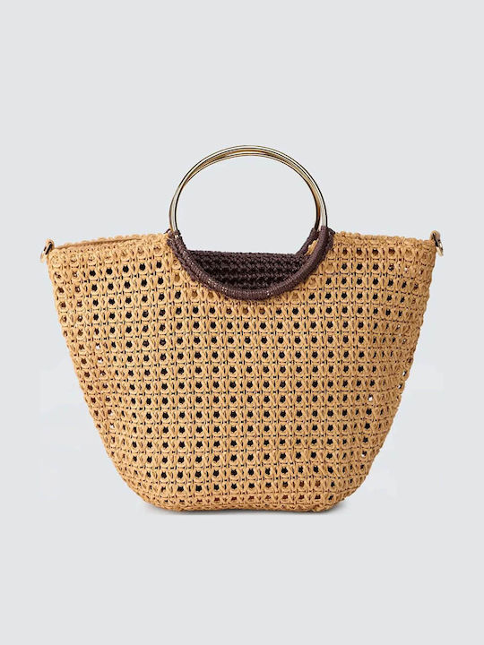 Fabric Women's Handbag Brown