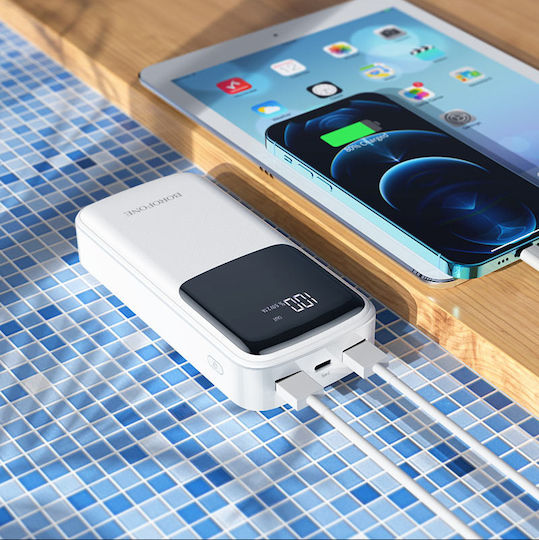 Borofone BJ17A Power Bank 20000mAh with 2 USB-A Ports and USB-C Port White