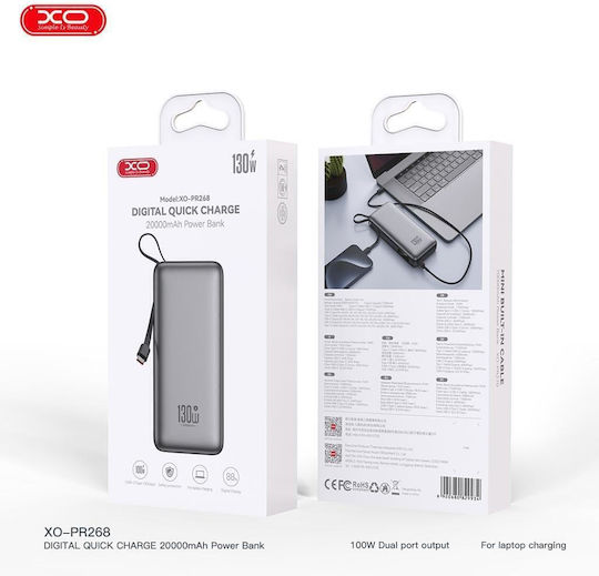 XO PR268 Power Bank 20000mAh 130W με Θύρα USB-A Γκρι