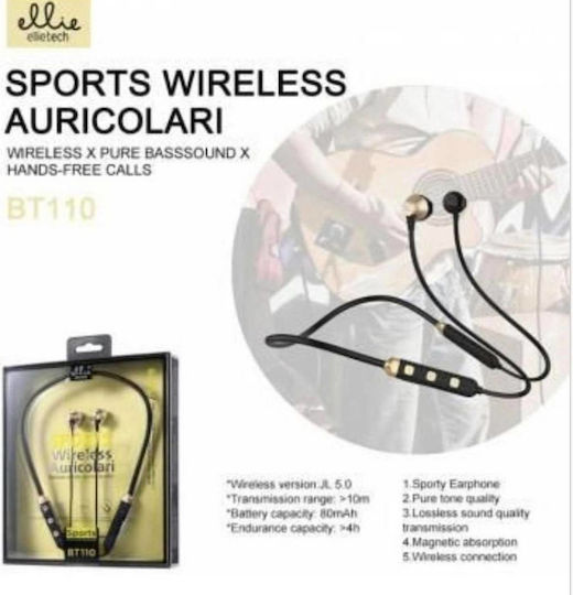 Ellietech BT110 In-ear Bluetooth Handsfree Ακουστικά με Αντοχή στον Ιδρώτα Χρυσά