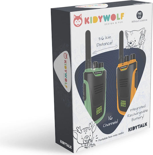 Kidywolf Kidytalk Уоки Токи с Монохромен Екран Комплект 2бр Green/Orange