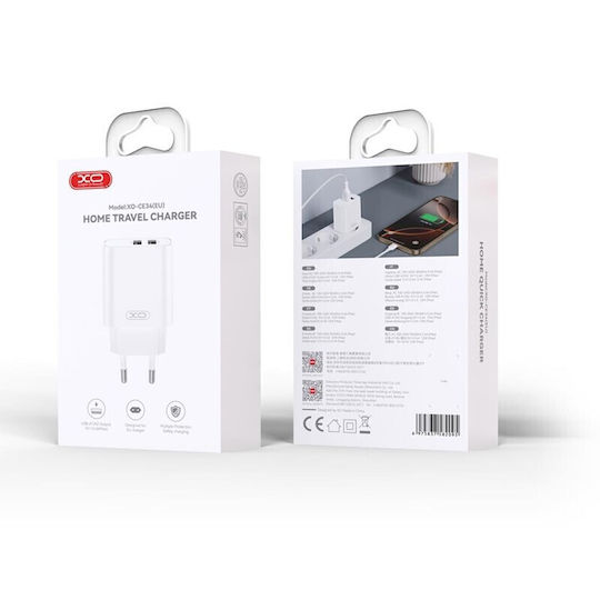 XO Φορτιστής με 2 Θύρες USB-A και Καλώδιο micro USB 12W Λευκός (CE34)