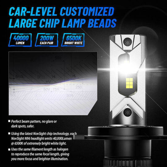 NovSight Lamps Car H4 LED 6500K Cold White 12-24V / 9-32V 100W 2pcs