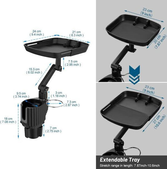 Car Cup Holder Extension with Detachable Food Tray