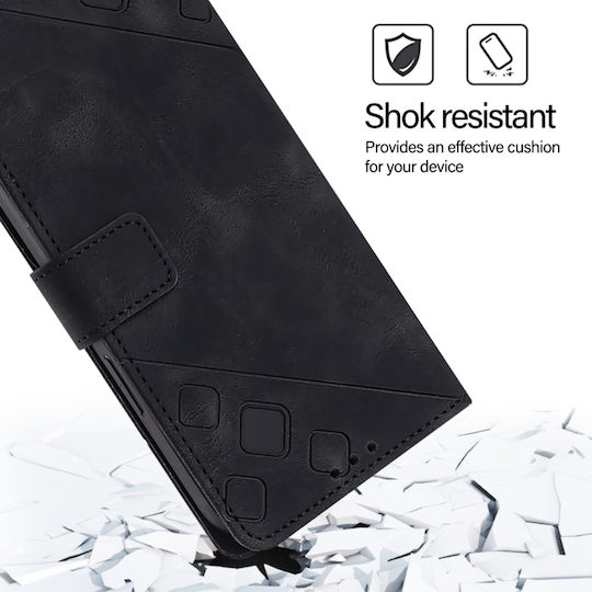 Skin Feel Embossed Wallet Piele / Silicon Negru (TCL 50 NXTPAPER 5G / TCL 50 Pro NXTPAPER 5G)