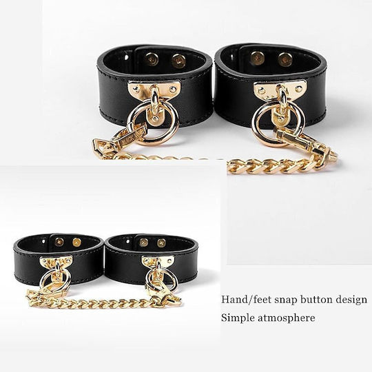 Smd Unter Kontrolle Premium Leather Chain Handcuffs BDSM Leather Handcuffs Chain Black And Gold