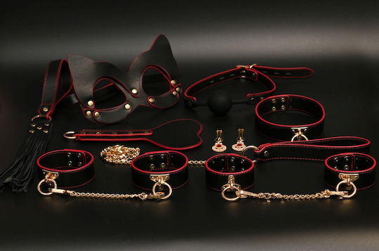 Smd Autorite Totale – Premium BDSM Bondage & Restraint Set 8 Accessories Complete BDSM Set 8 Accessories Black Red Gold