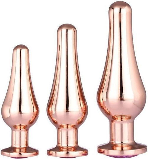 Smd Analyzer Triple Deeper Edition Rocket Butt Plug Set Πρωκτική Σφήνα Σετ 3 S M L Rose Gold Pink Diamond