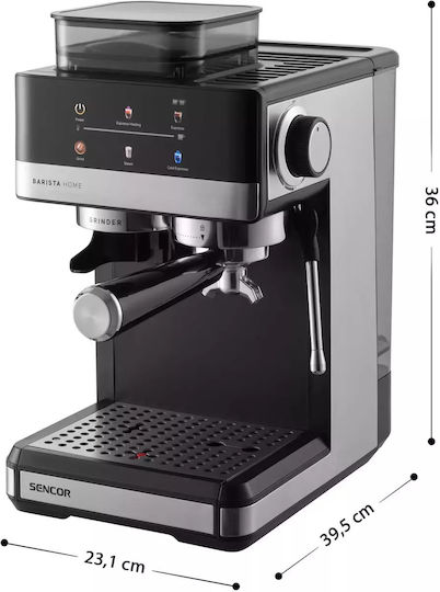 Sencor Automatische Espressomaschine Eingebaut 1350W Druck 20bar mit Mahlwerk Gray SES 5000SS