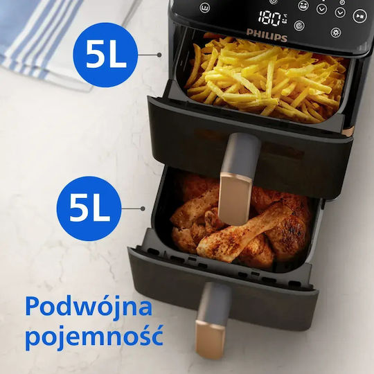 Philips Ovi Dual Basket Air Fryer with Wi-Fi and Double Removable Container 10l Black