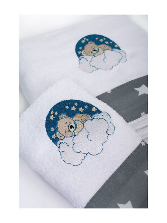 Dimcol Σετ Βρεφικές Πετσέτες 2τμχ Cloudy Bear White-grey Βάρους 400gr/m²
