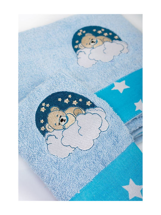 Dimcol Σετ Βρεφικές Πετσέτες 2τμχ Cloudy Bear Sky Blue Βάρους 400gr/m²