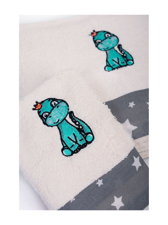 Dimcol Set de prosoape pentru copii 2pcs Dinosaur Ecru-grey De greutate 400gr/m²