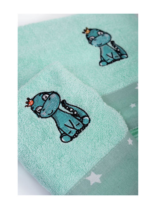 Dimcol Set de prosoape pentru copii 2pcs Dinosaur Mint De greutate 400gr/m²