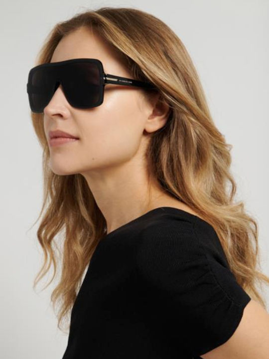 Victoria Beckham Unisex Sonnenbrillen mit Schwarzem Horn umrandetem Rahmen und schwarzen Gläsern