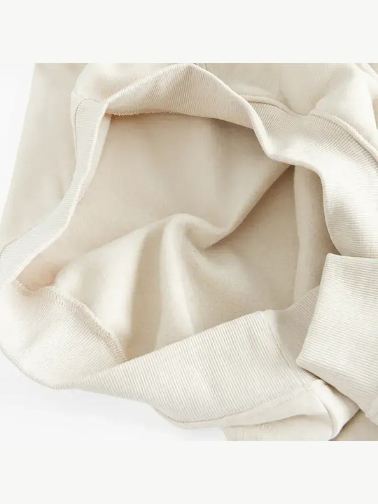Fleece Παιδικό Φούτερ με Κουκούλα Εκρού, Μπεζ