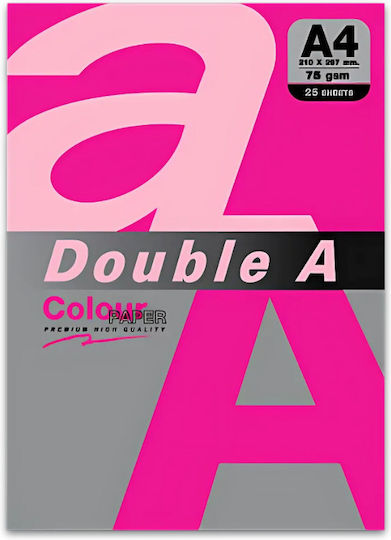 Double A Цветна Копирна Хартия A4 75gsm 25 Листа Опаковка Double A Неонова Розова