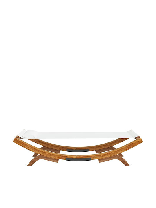Liegestuhl-Bett Einzel Holz mit Textilene-Stoff Ecru 100x100x44cm.