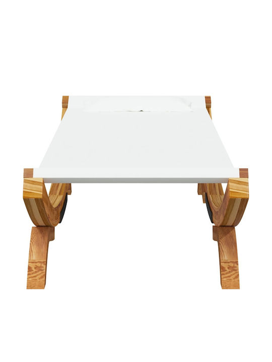 Liegestuhl-Bett Einzel Holz mit Textilene-Stoff Ecru 100x100x44cm.