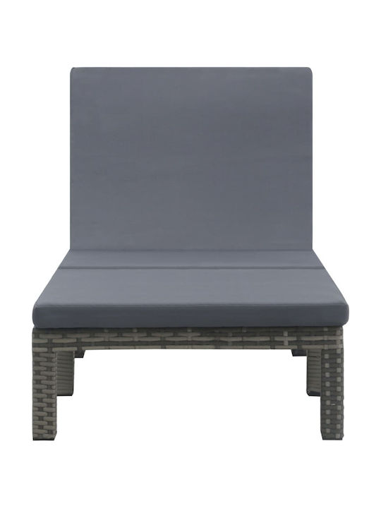 Deckchair Rattan with Cushion Gray 196x60x22cm.