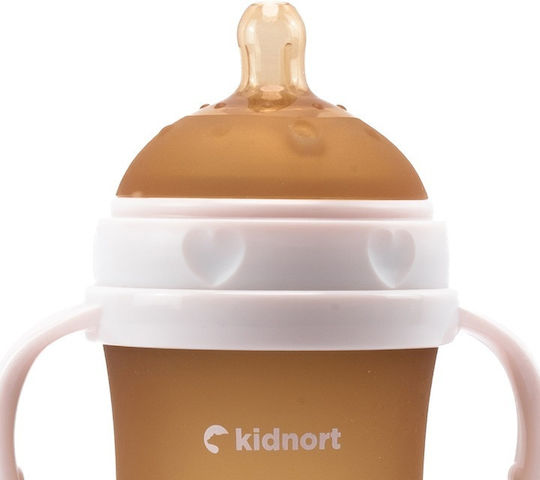 Kidnort Lern-Trinkflasche Silikon mit Griffen Rosa für 6m+m+ 250ml