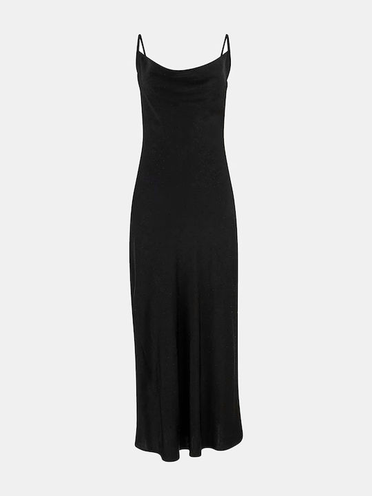 Akilina Sommer Midi Abend Damenkleid Slip Dress Satin Drapierung Schwarz