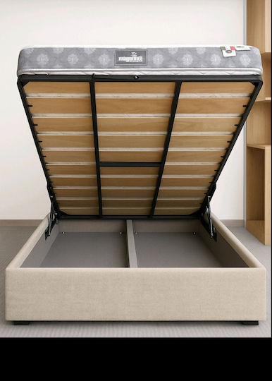 Pat Spring Semidublu Tapitat cu Material Bej Potrivit pentru Saltea 130x190cm