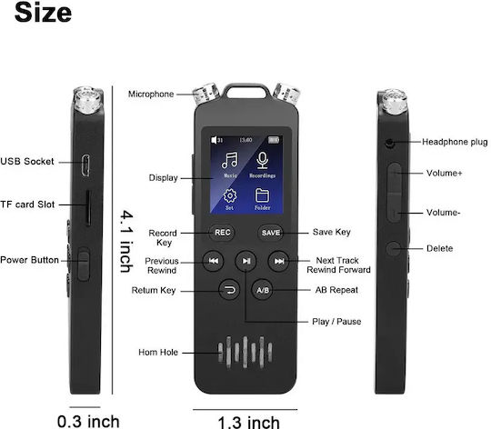 Συσκευή Υπαγόρευσης Tf‑32 – 8gb Εσωτερική + 128gb Εξωτερική Μνήμη