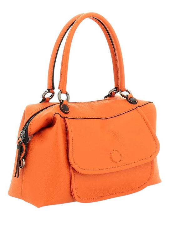 Leather Women's Shopper Shoulder Bag Orange