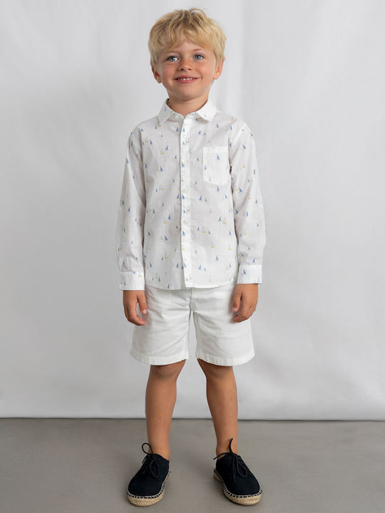 Kinder Hemd Langarm Leinen WEISS-BLAU