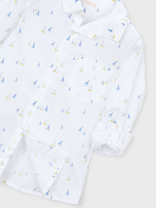 Kinder Hemd Langarm Leinen WEISS-BLAU