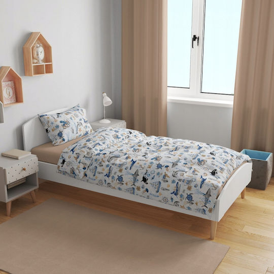 BabyMam Set Cearceaf Pentru Copii Single Albastru Ocean