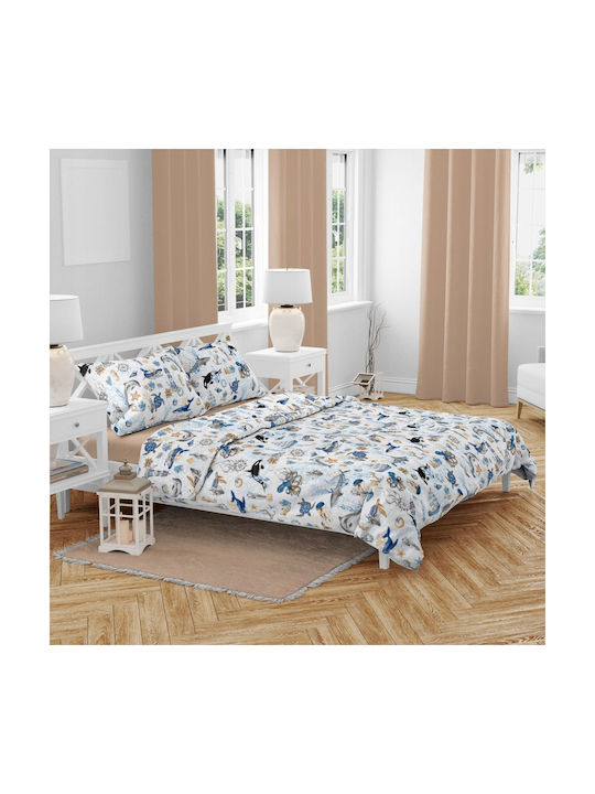 BabyMam Conținut set Husă de pilotă pentru copii Single cu față de pernă Bumbac Blue Ocean 140x200cm