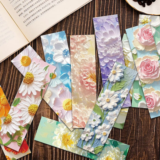 Set 30 Semne De Carte Din Carton Pentru Pasionați De Lectură Design Floral Pictat În Ulei 3D Pastel 15 X 4 Cm