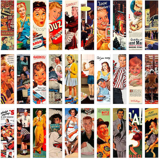 Set 30 Semne De Carte Din Carton Obro Pentru Pasionați De Lectură Postere Retro Americane Multicolore Albe 15 X 4 Cm